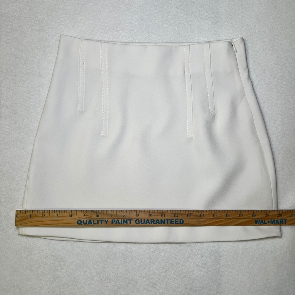 Zara White High Waisted Mini Skirt Size Small Tailored Darted A-Line Minimalist - Picture 6 of 7